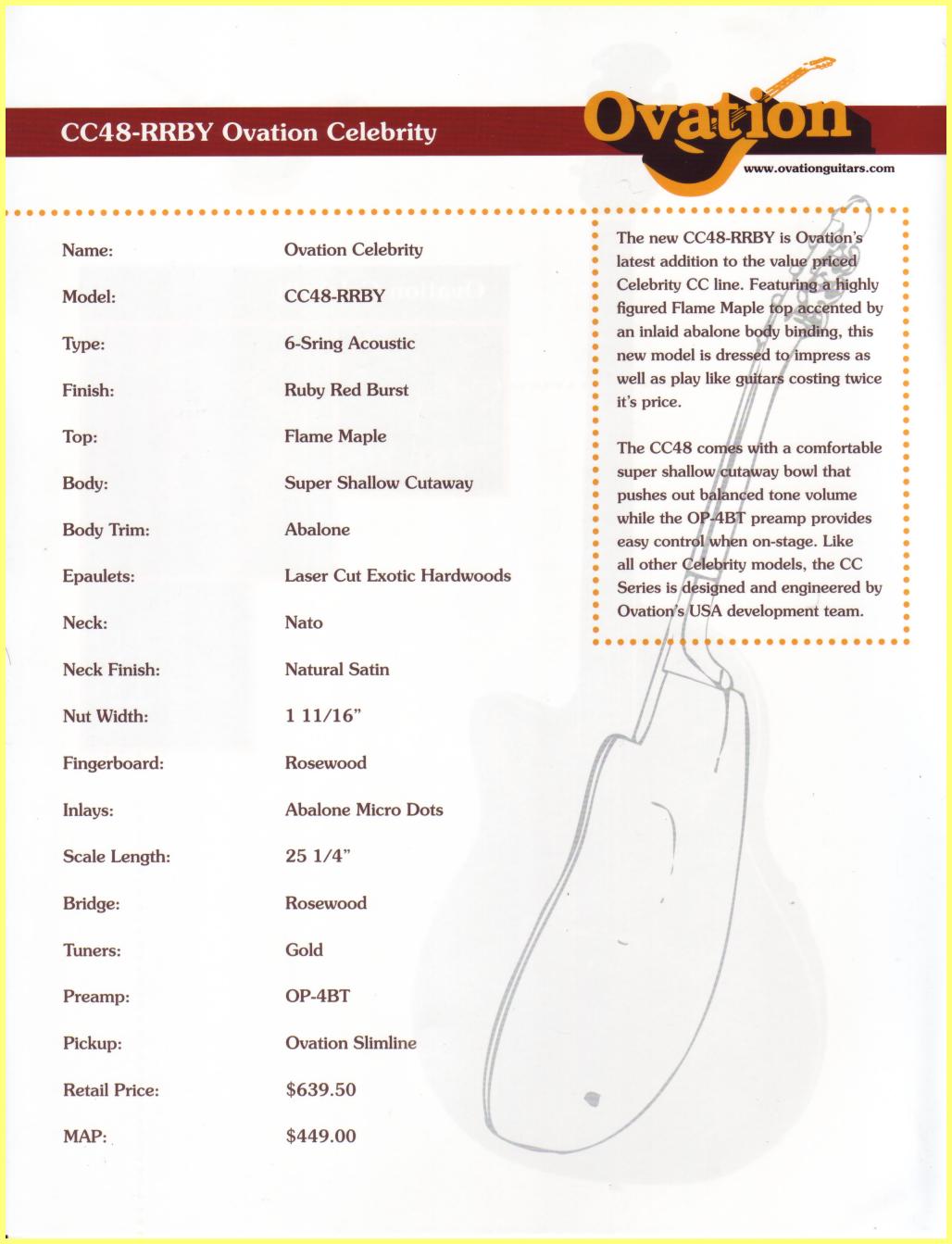 Ovation Celebrity CC48-RRBY Info Sheet
