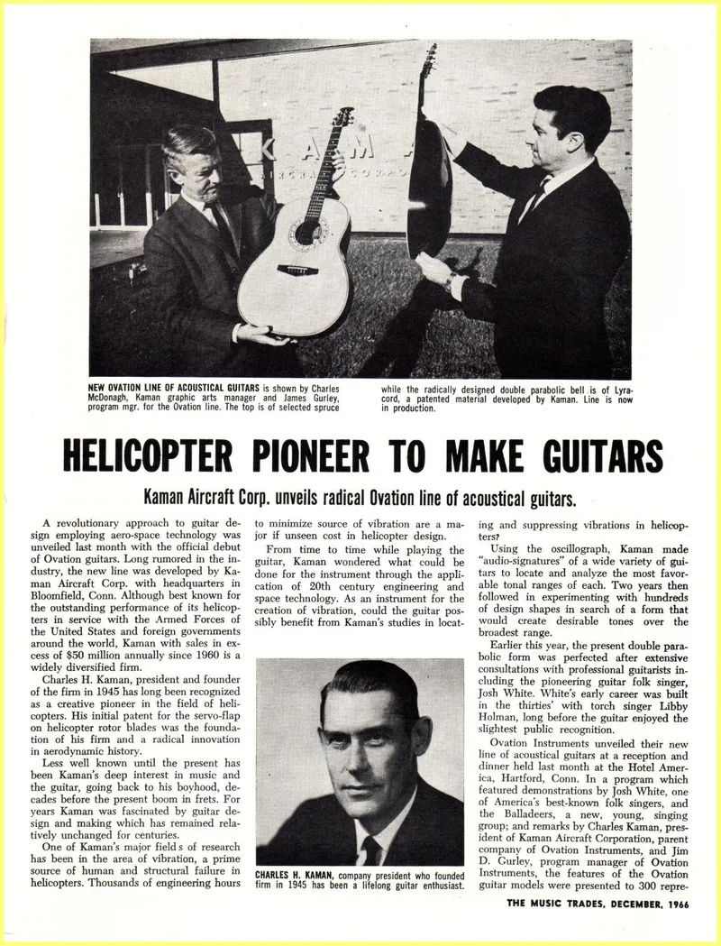 1966 Ovation Very Early Days - The Music Trades Article