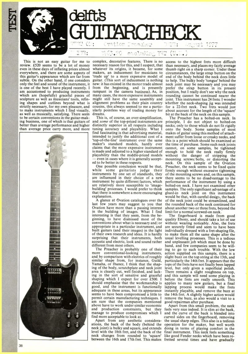 1977 Ovation Preacher Solid Body UK Review