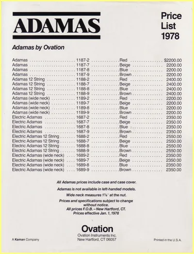 1978 Adamas Price List