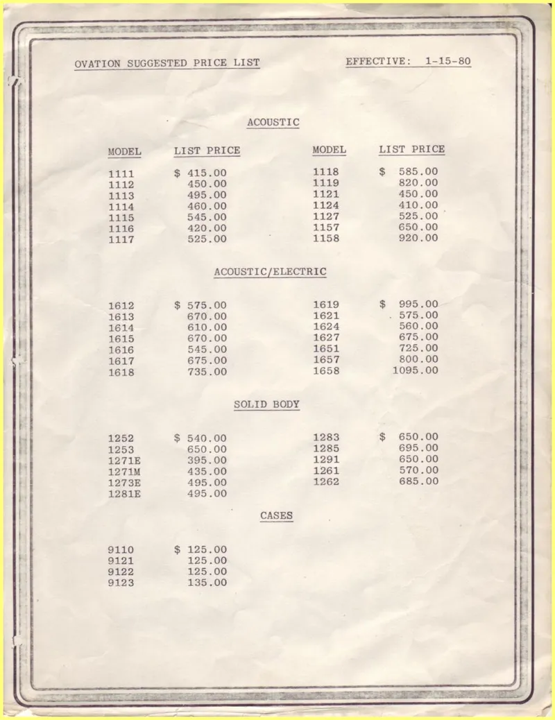 1980 1 15 Ovation US Price List