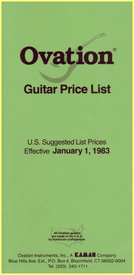 Ovation Guitar Price List — U.S. Suggested List Prices Effective January 1, 1983