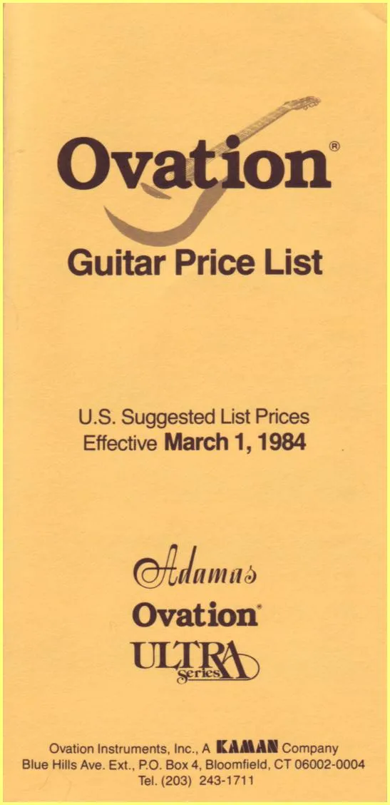 Ovation Guitar Price List - U.S. Suggested List Prices Effective March 1, 1984