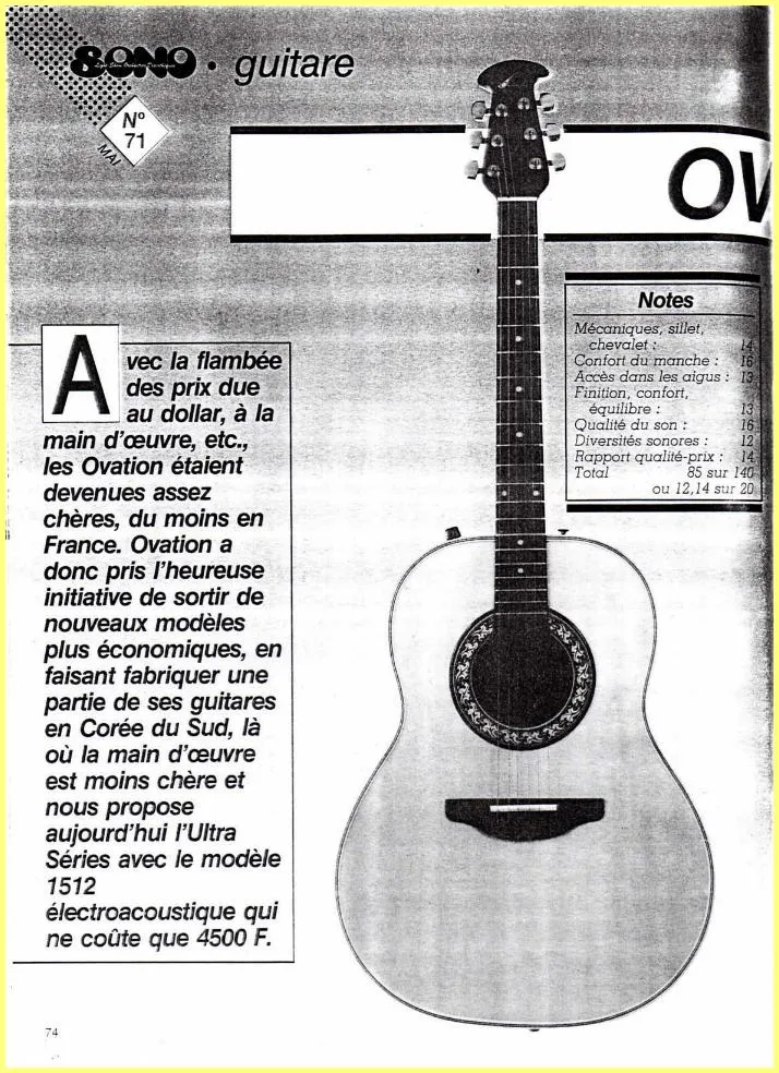 Ovation Ultra Series 1512 - Banc d'Essai (Gear Review) in SONO Magazine No. 71