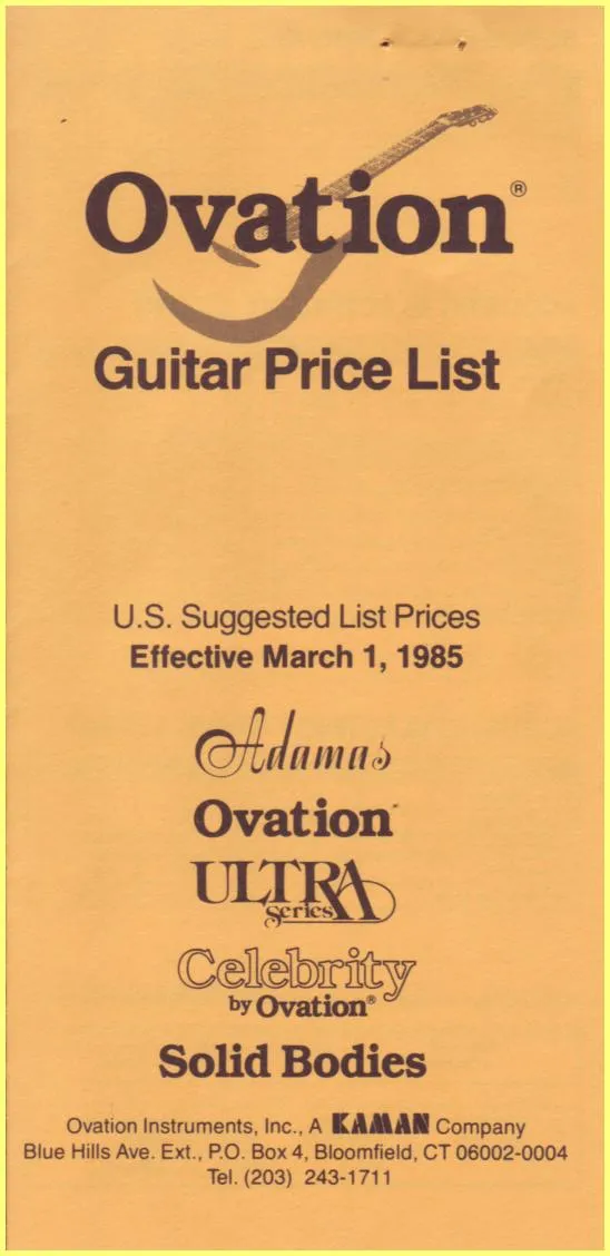 1985 Ovation Guitar Price List