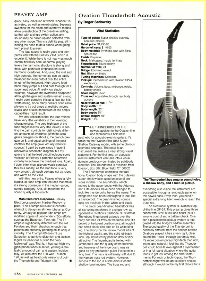 1988 Ovation Thunderbolt Acoustic Review - Guitar Player Magazine
