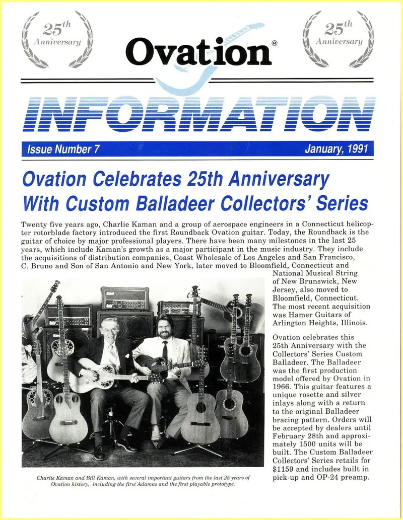 Ovation Information Newsletter - Issue Number 7, (25th Anniversary Edition)