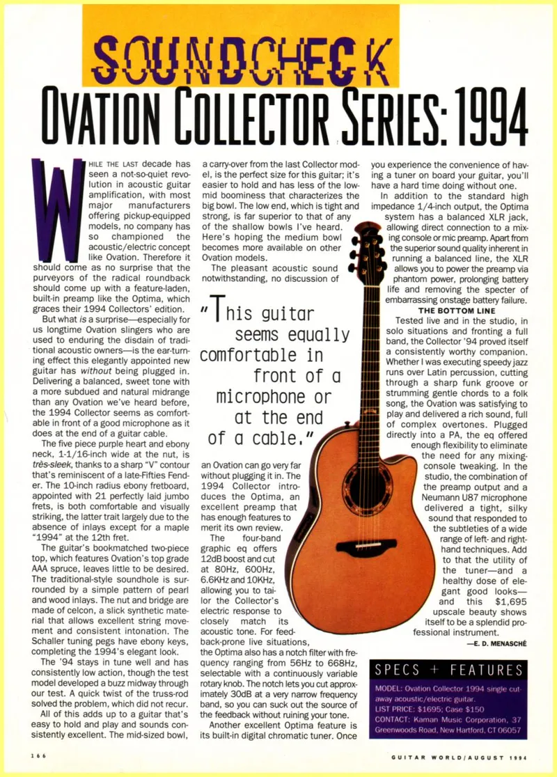 Soundcheck: Ovation Collector Series 1994 - Guitar World Magazine Review