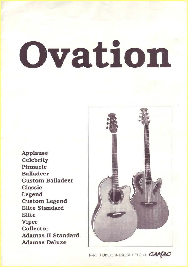 Ovation Guitars French Retail Price List - September 1994 (CAMAC Distribution)