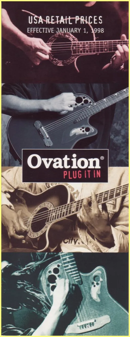 Ovation Guitars 1998 USA Retail Price List Catalog