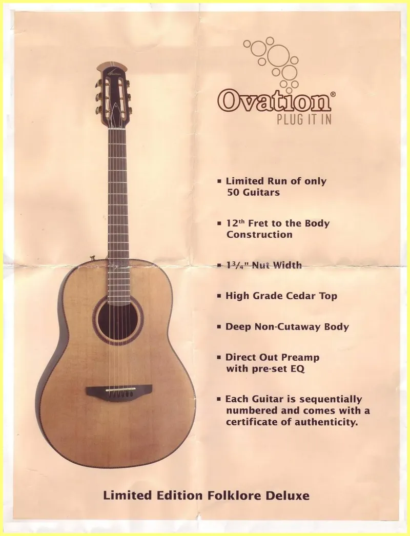 2004 Ovation Folklore Deluxe FD-14 Info Sheet