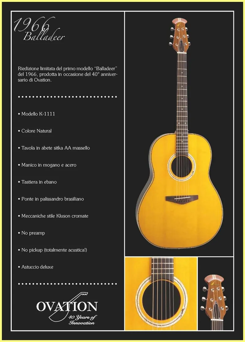 Ovation 1966 Balladeer 40th Anniversary Limited Edition - Italian Catalog Page
