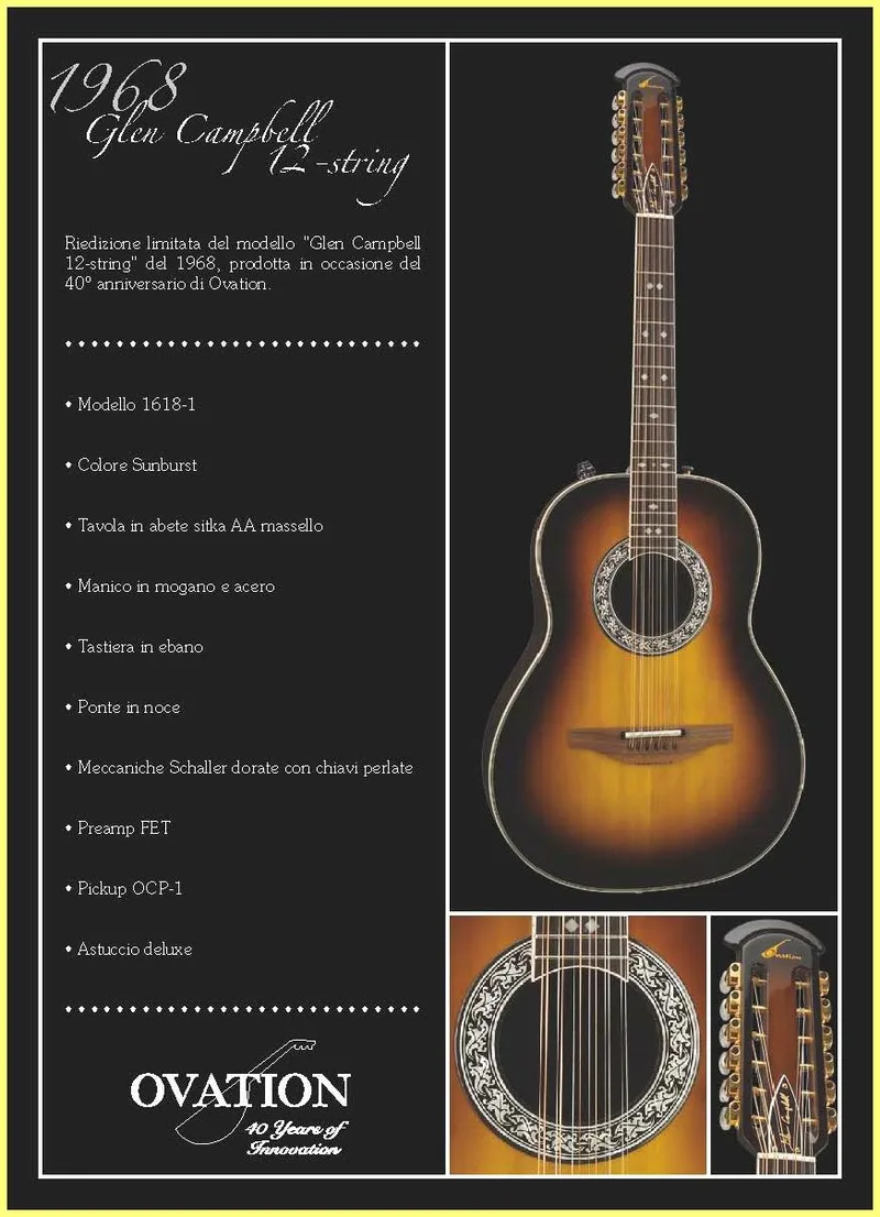 Ovation 1968 Glen Campbell 12-String Limited Edition Reissue - Italian Brochure