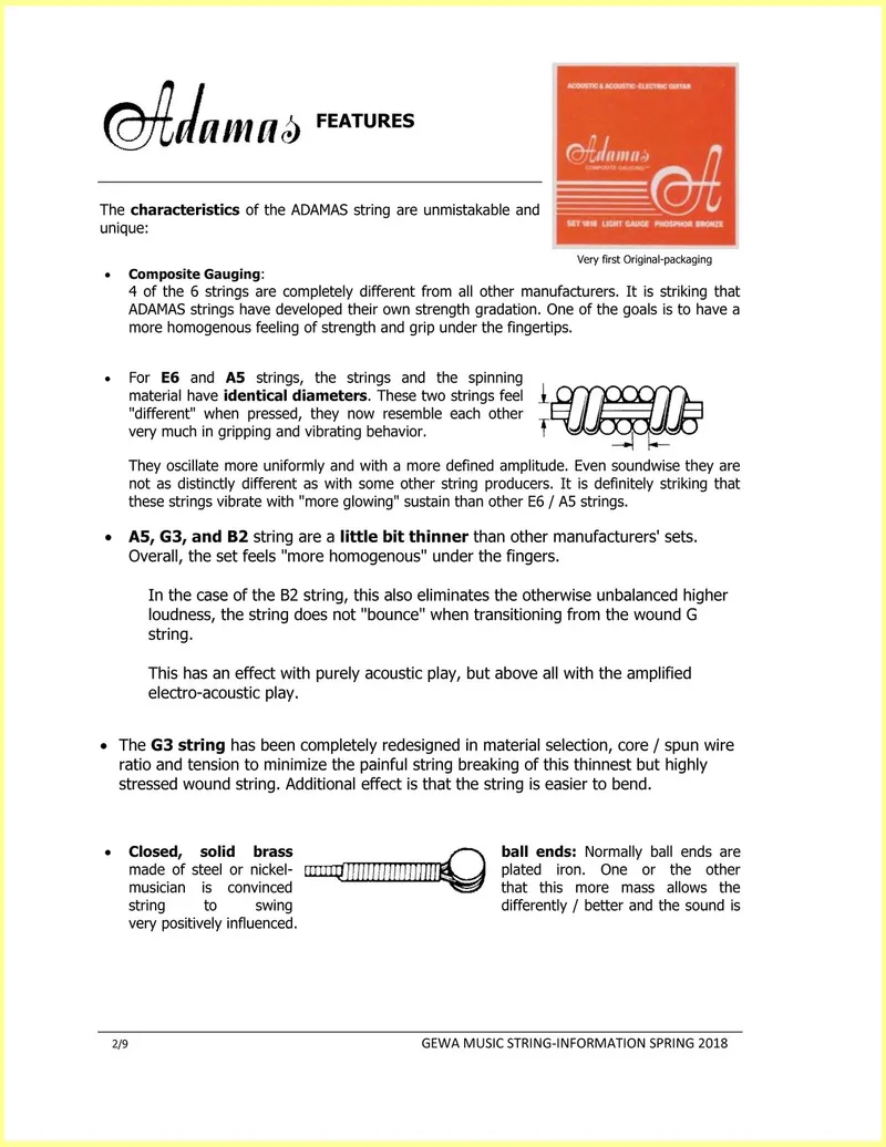 GEWA Music Adamas Strings Information Booklet - Spring 2018