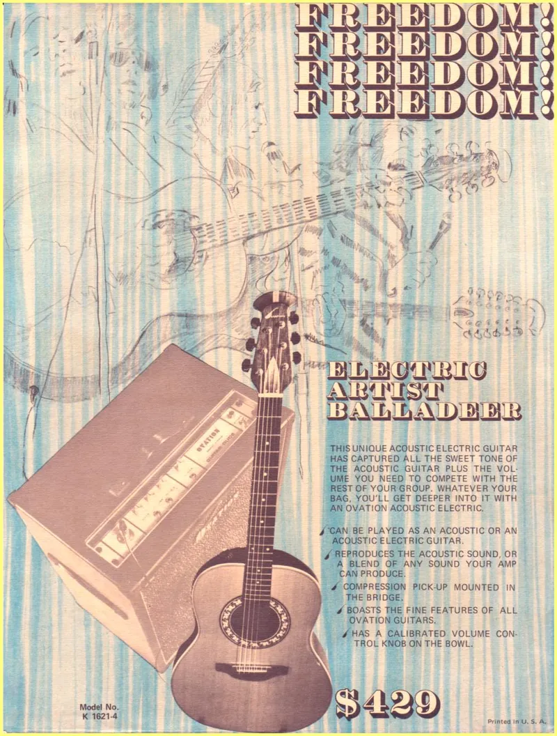Ovation Electric Artist and Country Acoustic-Electric Guitar Advertisement