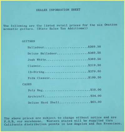 Early Ovation Price List