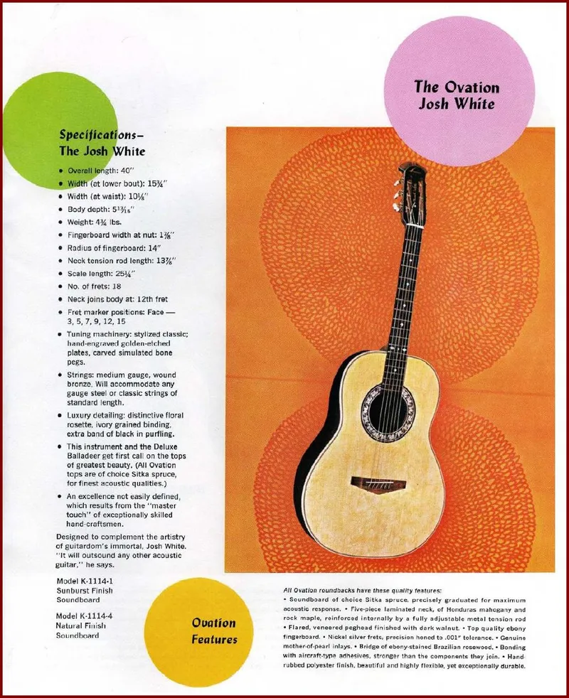 The Ovation Josh White Guitar Specifications