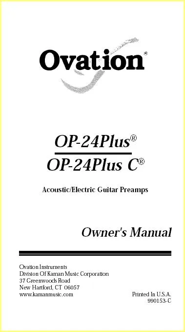 Ovation OP-24Plus / OP-24Plus C Acoustic/Electric Guitar Preamps Owner's Manual