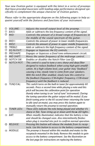 Ovation OP-30 / OP-40 / OP-50 Acoustic-Electric Preamps Owner's Guide ...