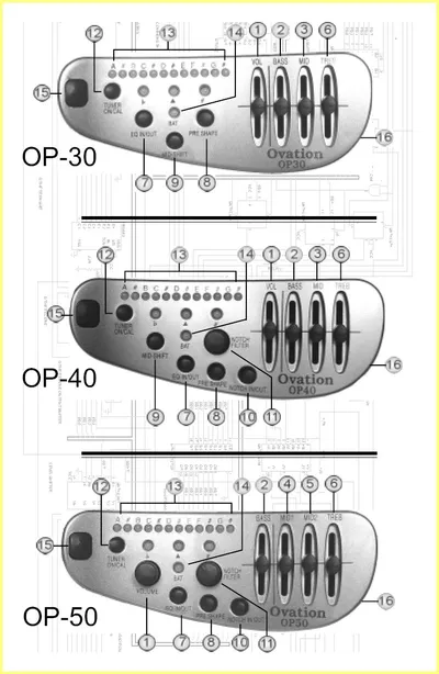 Ovation OP-30 / OP-40 / OP-50 Acoustic-Electric Preamps Owner's Guide ...