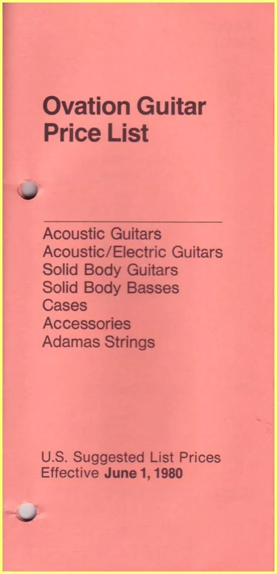 Ovation Guitar Price List – U.S. Suggested List Prices Effective June 1, 1980