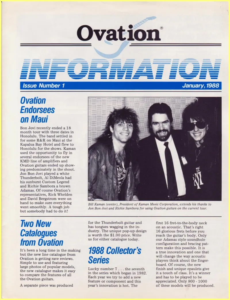 Ovation Information Newsletter - Issue Number 1, January 1988