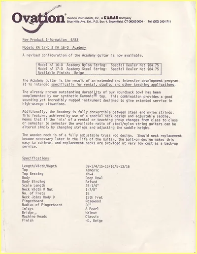 1983 Academy Info Sheet