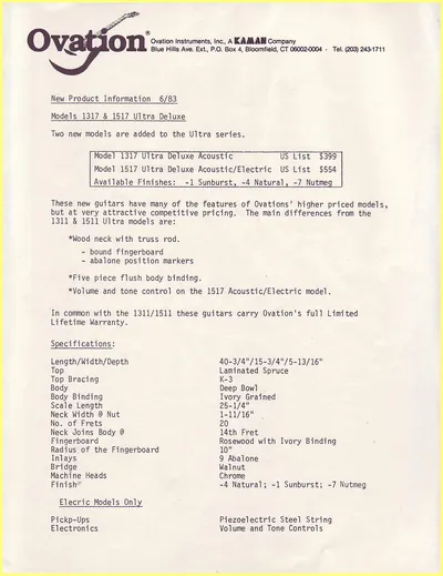 1983 Ultra US Info Sheet