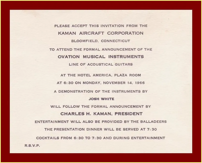 Ovation Musical Instruments Line Formal Announcement Invitation and Program