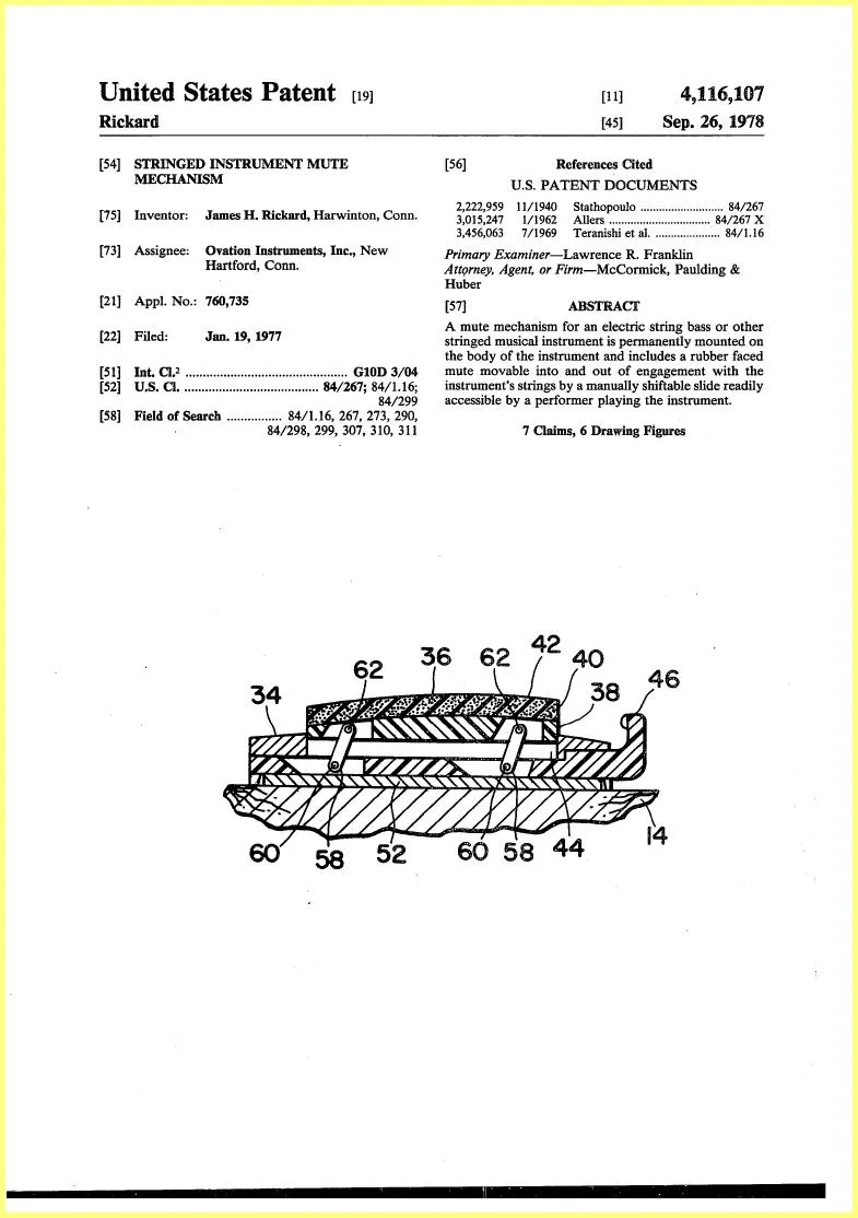 Ovation Magnum Bass Bridge 1978 Patent 2