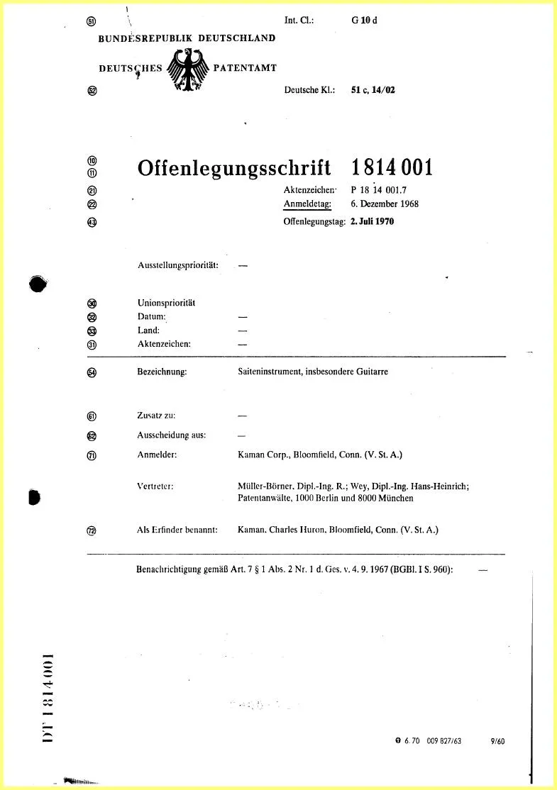 Stringed Instrument, Especially Guitar (German Patent)