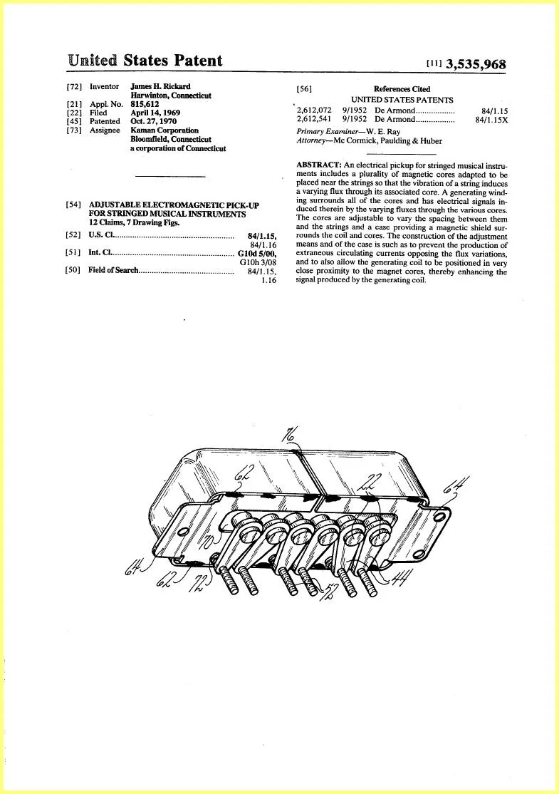 Ovation Solidbodies Pickup 1969 Patent