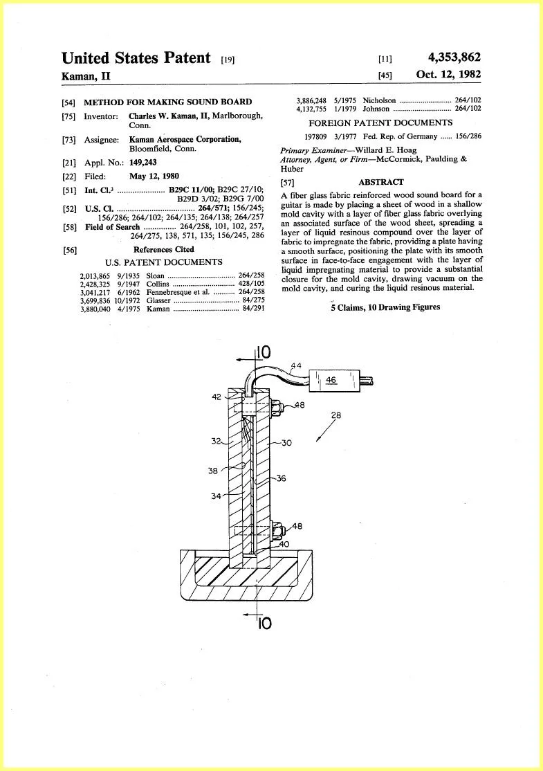 Ovation Making Sound Board 1982 Soundboard Patent