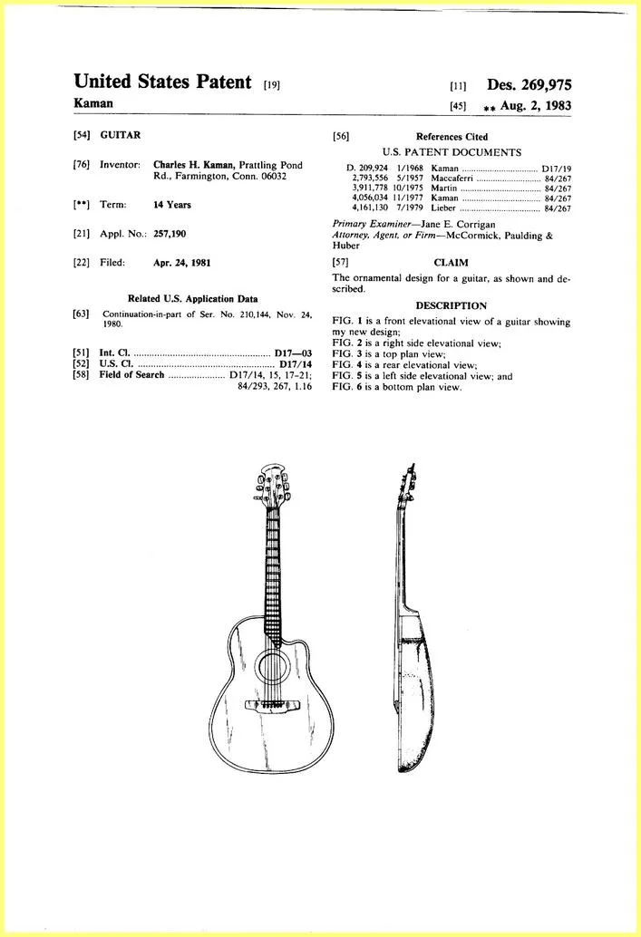 1981 Ovation Alternate Cutaway 1983 Body Patent