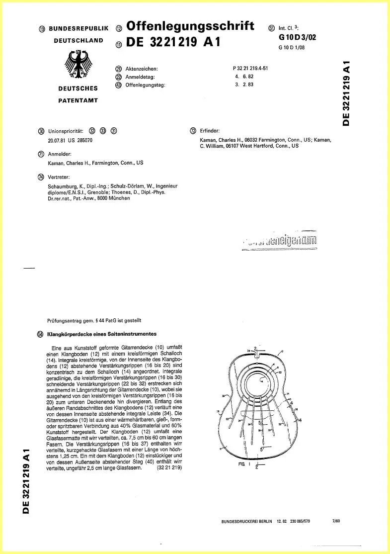Ovation Guitar Top 1983 German Construction Patent
