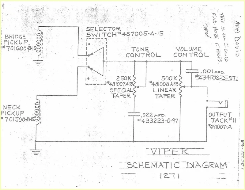 Ovation Viper Solidbody Guitar Schematics - Models 1271 and 1273