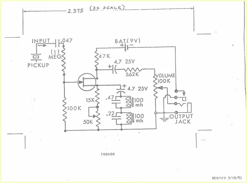 Ovation Mono VT Preamp Schematic (Drawing 700400)