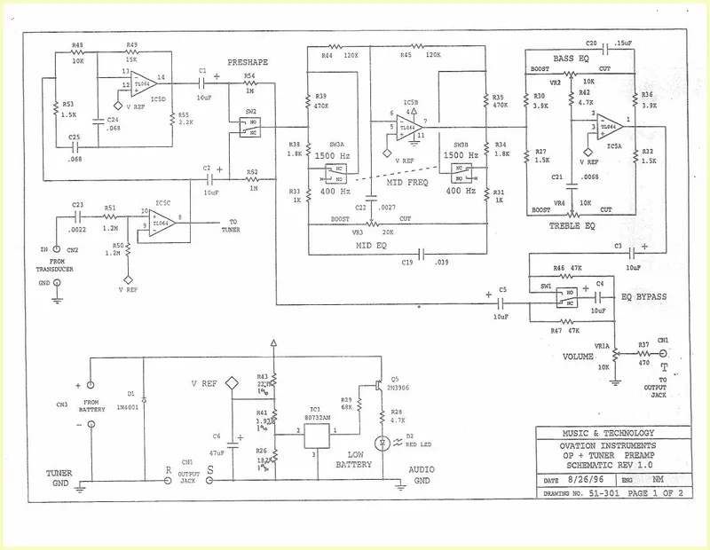 Ovation OP-24 Plus C Pre-Amp Schematic with Tuner