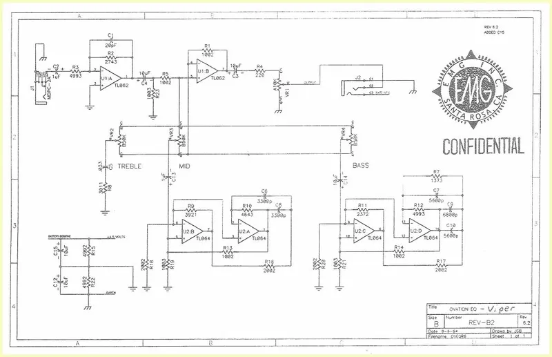 Ovation EQ V1 REV-B2 - Viper EA-68/EA-63 Preamp Schematic