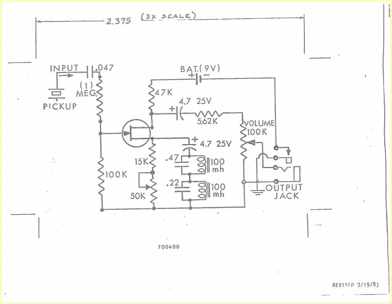 Ovation Volume-Only Preamp Schematic (Drawing 700400)