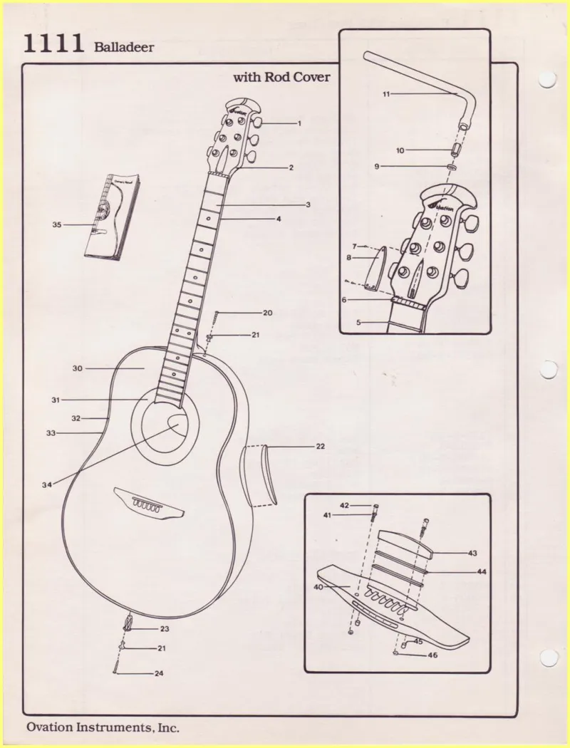 Ovation Instruments 1111 Balladeer with Rod Cover – Parts Diagram and Parts List