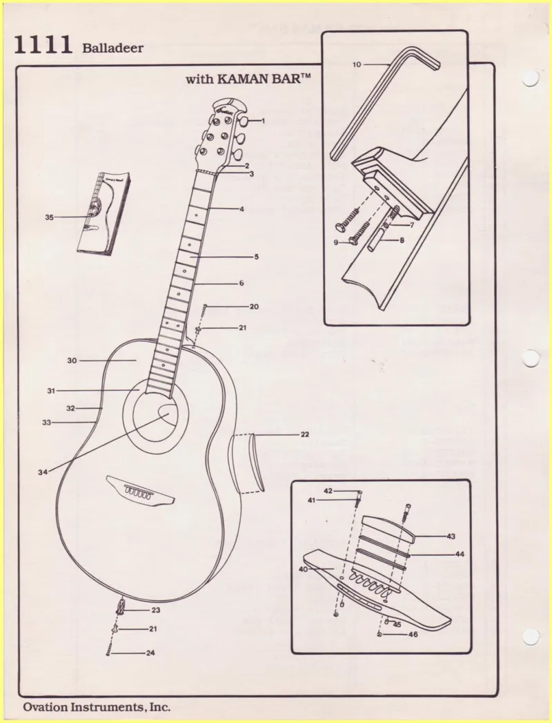 Ovation 1111 Balladeer with Kaman Bar – Parts Diagram and Parts List
