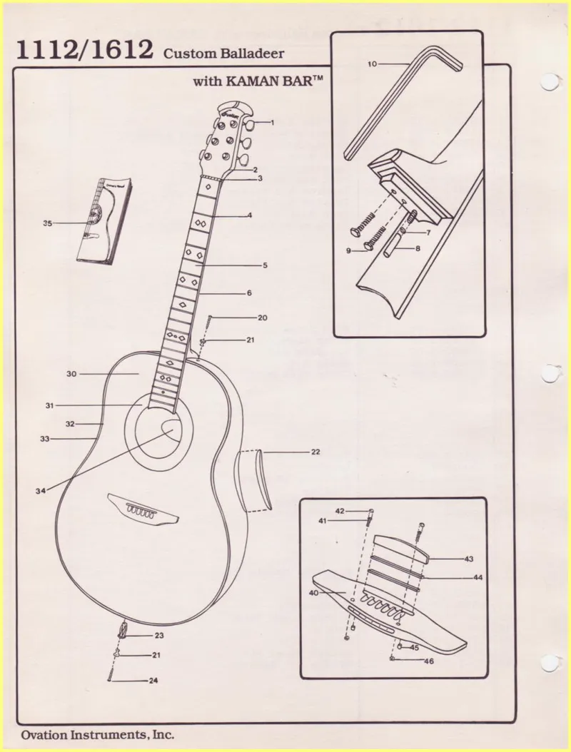 Ovation 1112/1612 Custom Balladeer with Kaman Bar – Parts Diagram and Parts List