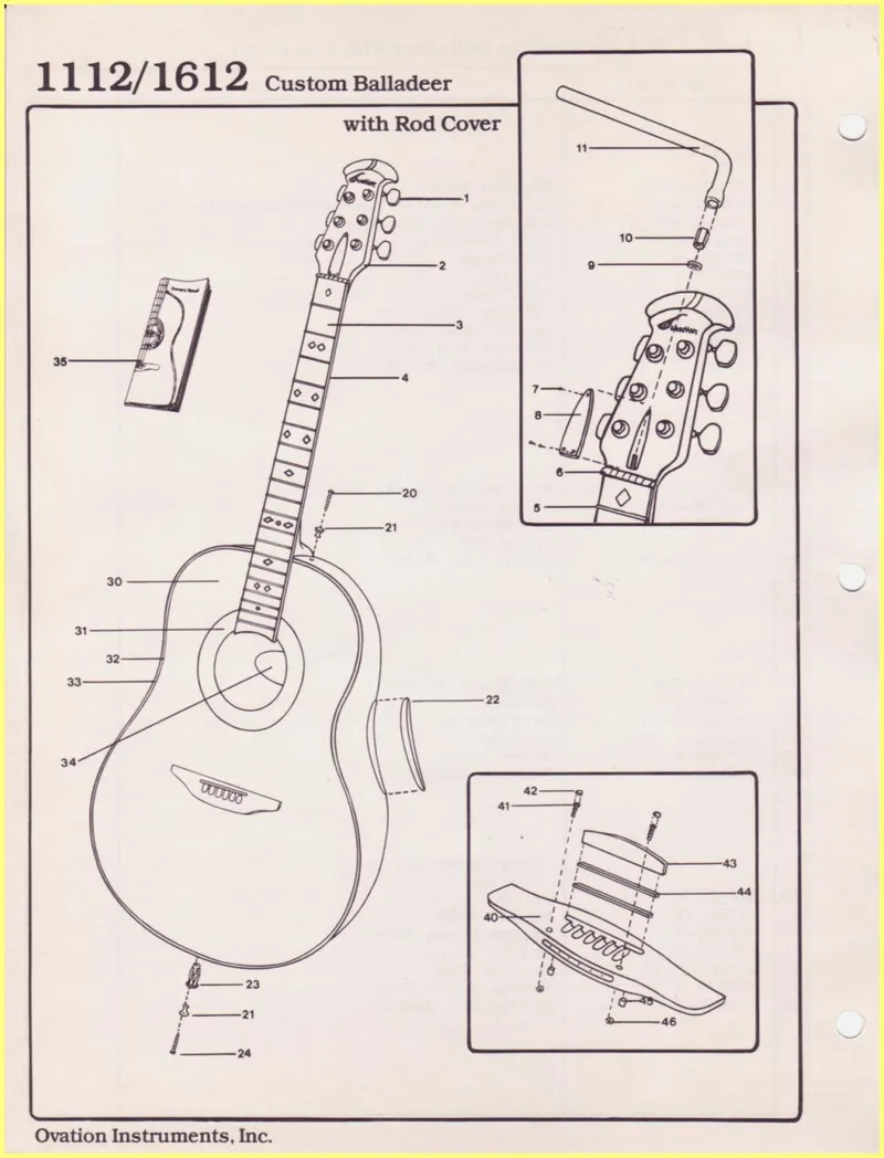 Ovation 1112/1612 Custom Balladeer Acoustic Guitar Parts Diagram and Parts List