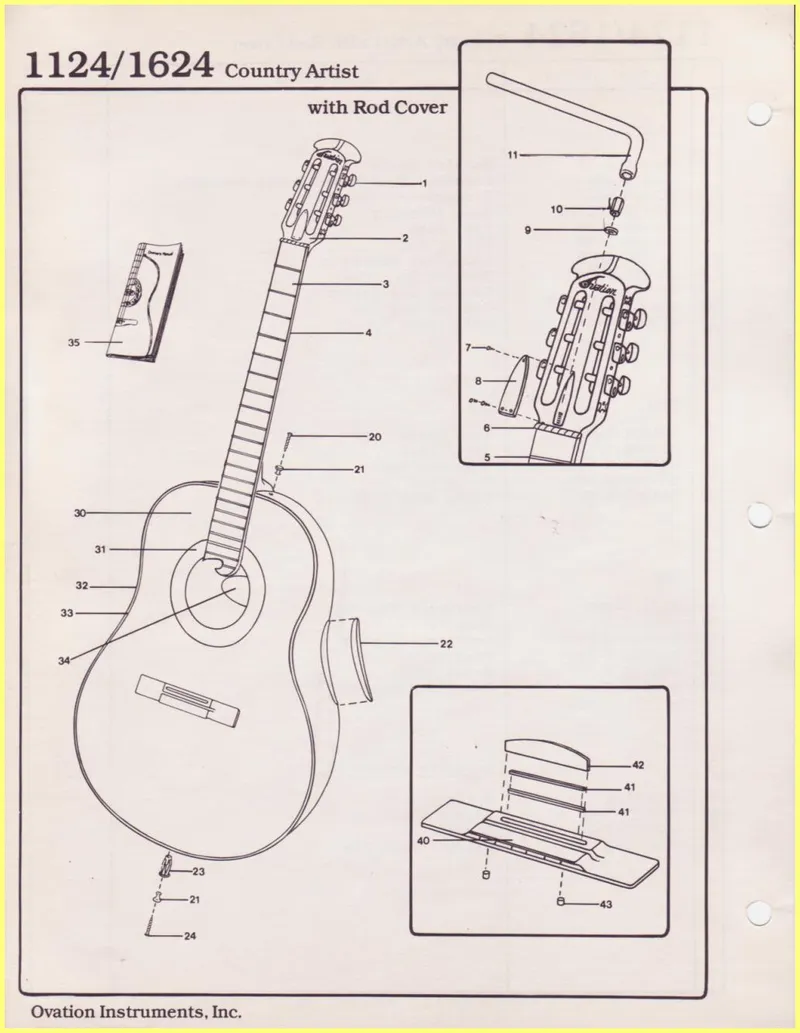 Ovation Instruments 1124/1624 Country Artist Guitar Parts Diagram and List with Rod Cover