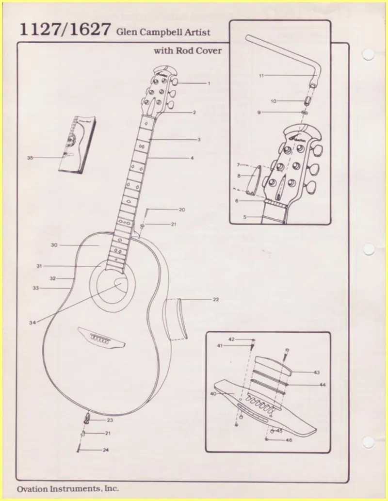 Ovation Instruments 1127/1627 Glen Campbell Artist Guitar Parts Diagram and List