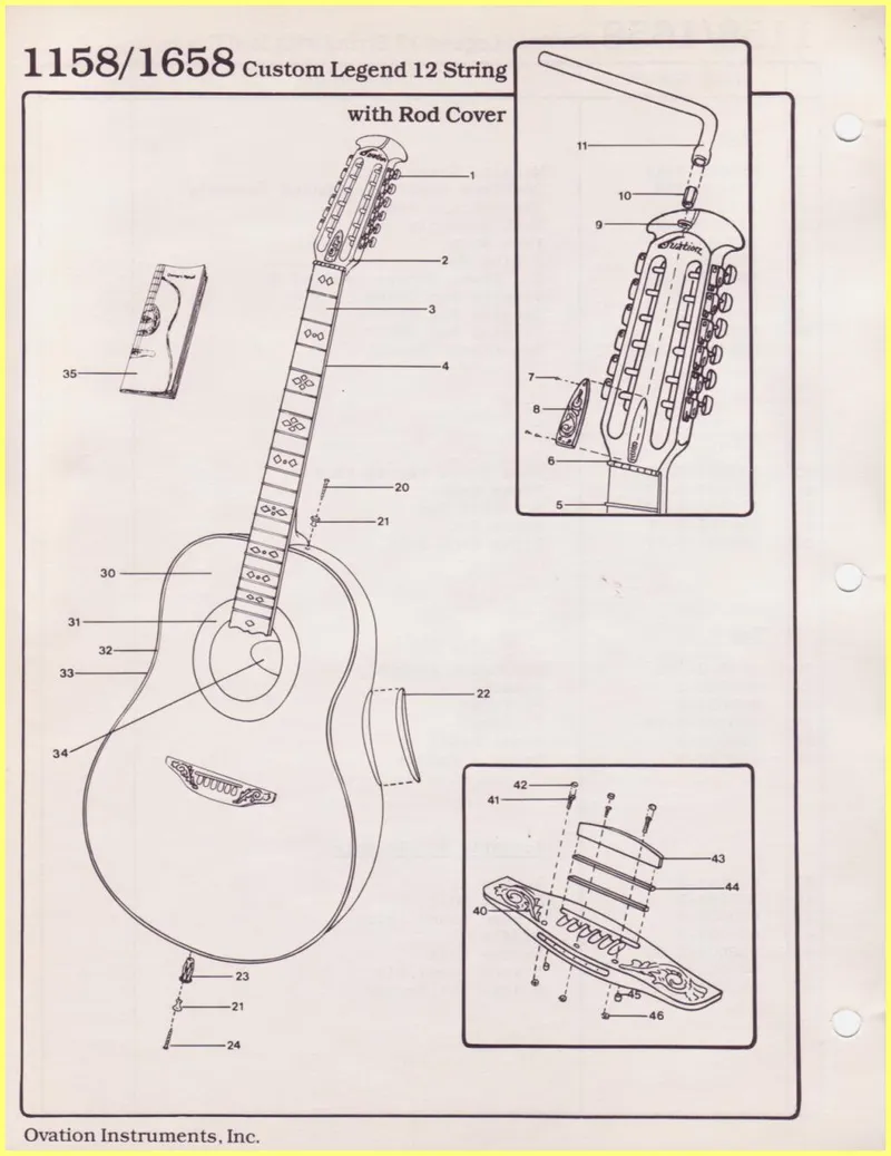 Ovation 1158/1658 Custom Legend 12-String Guitar Parts Diagram and Parts List