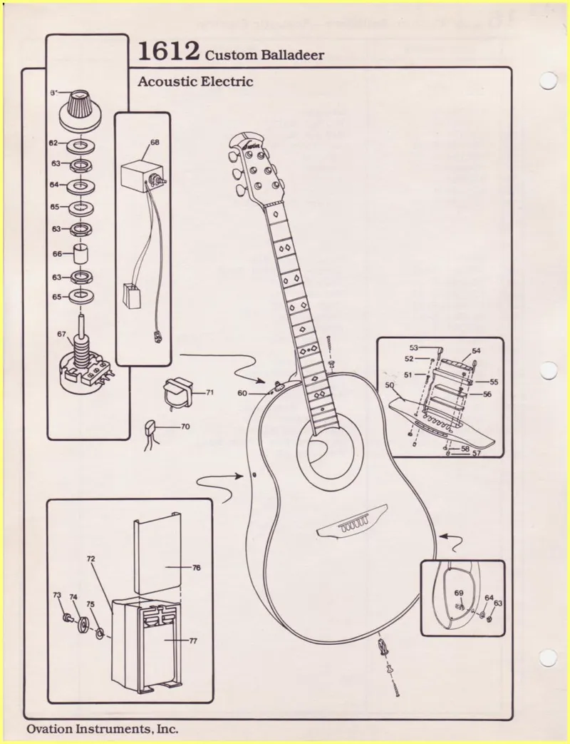 Ovation 1612 Custom Balladeer Acoustic-Electric Guitar Parts Diagram and Parts List