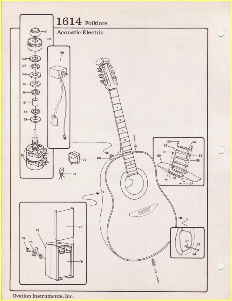 Ovation 1614 Folklore Acoustic Electric Guitar Parts Diagram and Parts List