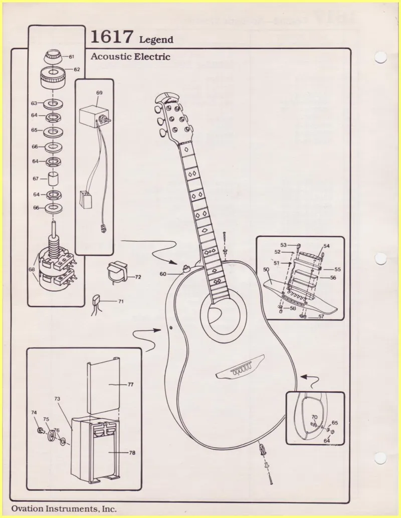 Ovation 1617 Legend Acoustic Electric Guitar Parts Diagram and Parts List